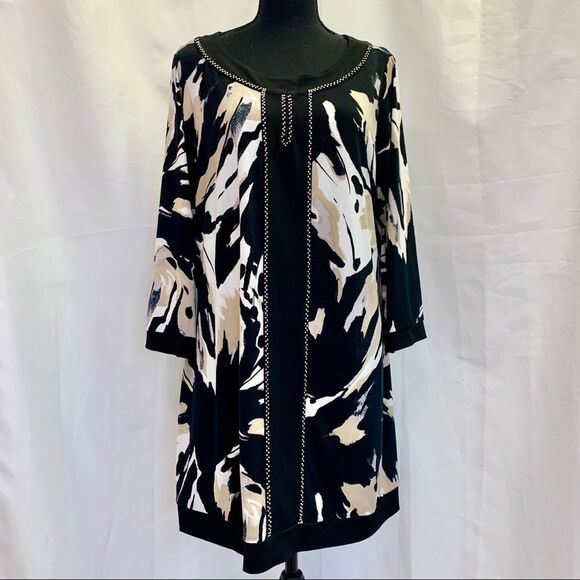 STYLE & Co. Black tan Ivory silver beaded detail dress size 1X - Picture 1 of 9